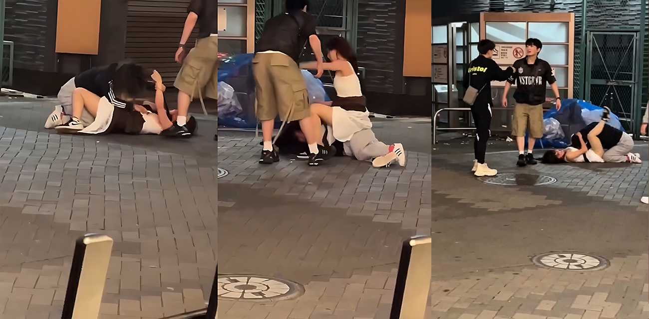 日本街拍两美女激斗互殴 白衣美女骑身狂锤 被重拳偷袭正脸KO
