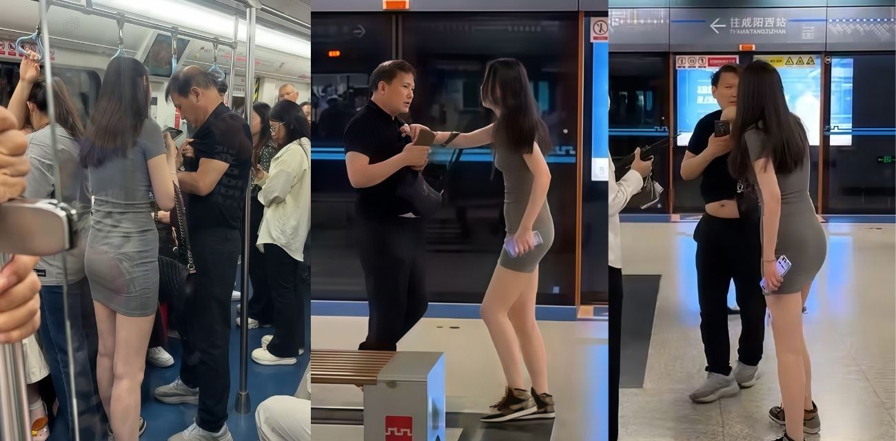 地铁偷拍翻车 老男人偷拍短裙小仙女被当场抓包 这下吃不了兜着走了！ - 户外露出